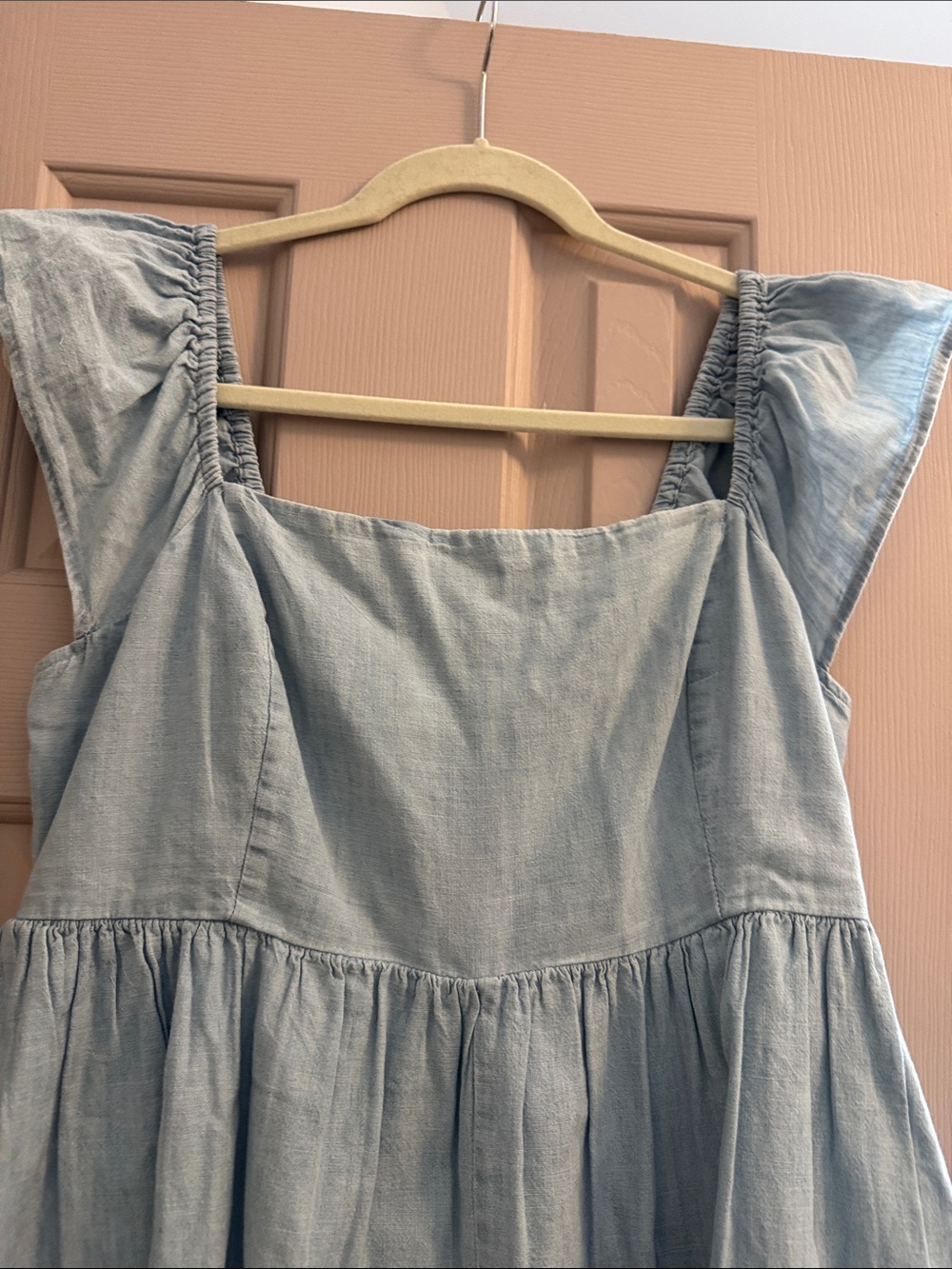 Light Wash Denim Romper with Flutter Straps - Picture 2 of 5